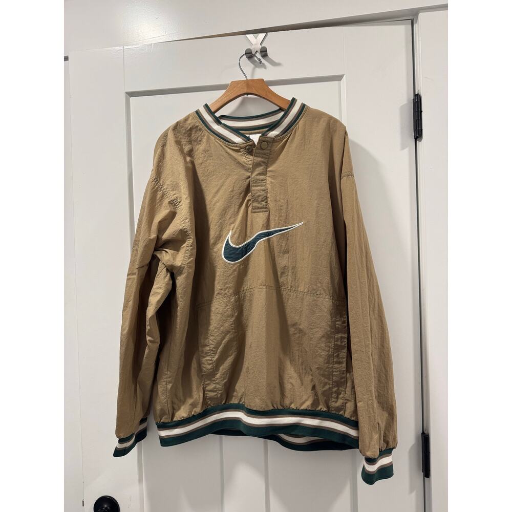VTG Nike 1/4 Snap Pullover Windbreaker Mens L Khaki Green Big Swoosh 90s Y2K